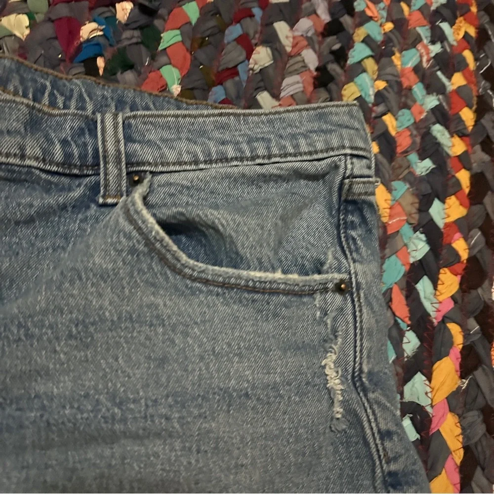 Abercrombie & Fitch Blue Jean The Dad Short High Rise Womens Plus Size 20 Frayed
